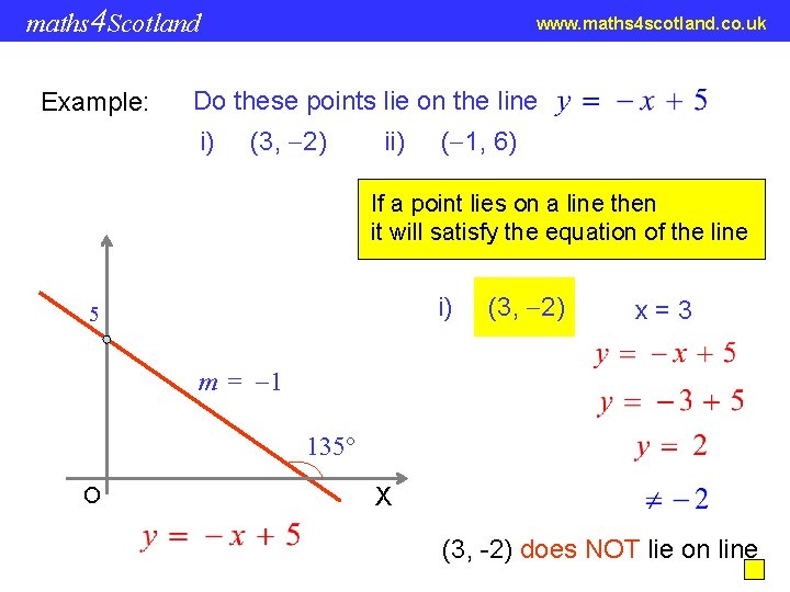 maths 4 Scotland Example: www. maths 4 scotland. co. uk Do these points lie