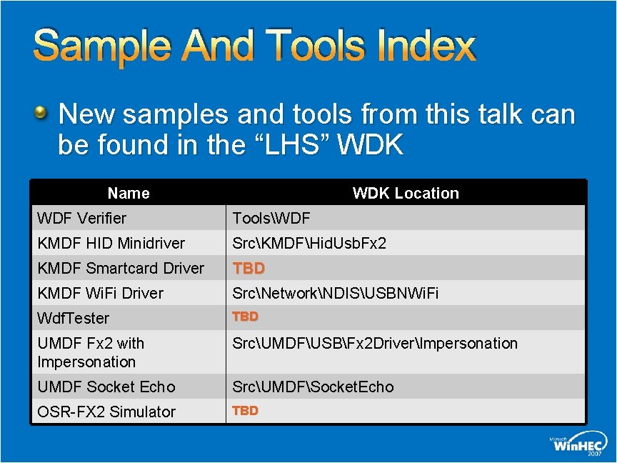 Sample And Tools Index New samples and tools from this talk can be found