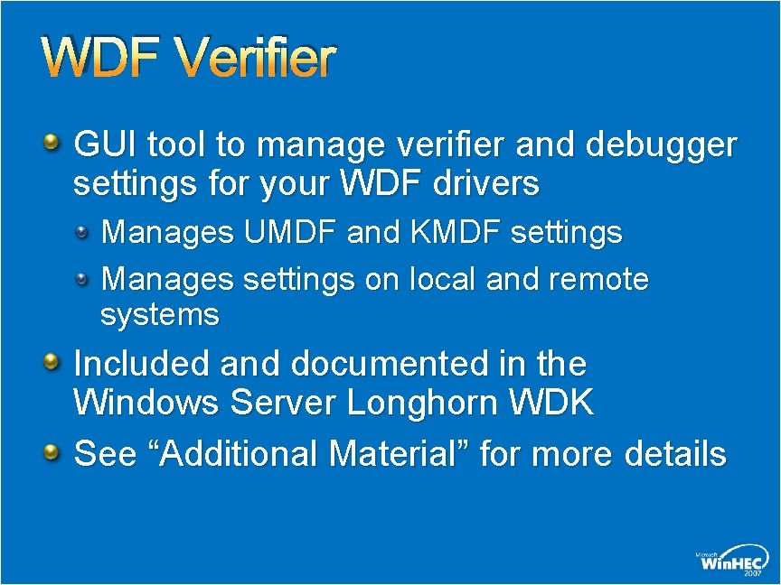 WDF Verifier GUI tool to manage verifier and debugger settings for your WDF drivers