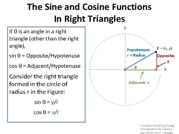 The Sine and Cosine Functions In Right Triangles If θ is an angle in