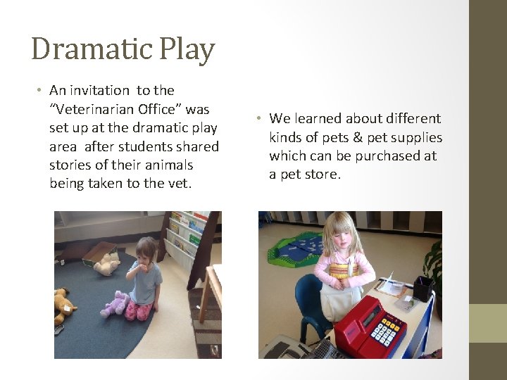 Dramatic Play • An invitation to the “Veterinarian Office” was set up at the