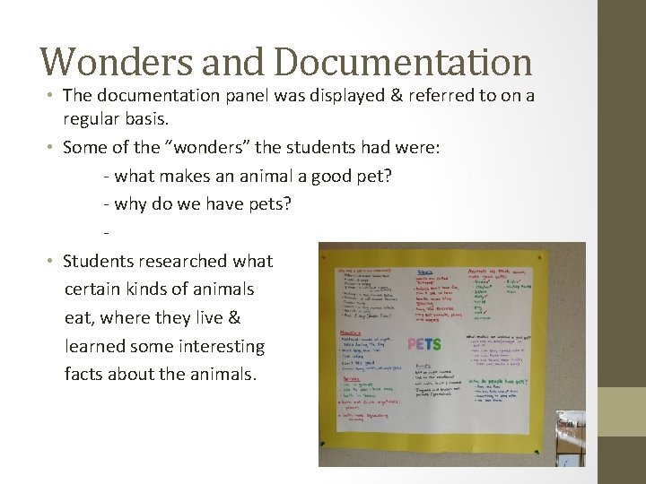 Wonders and Documentation • The documentation panel was displayed & referred to on a