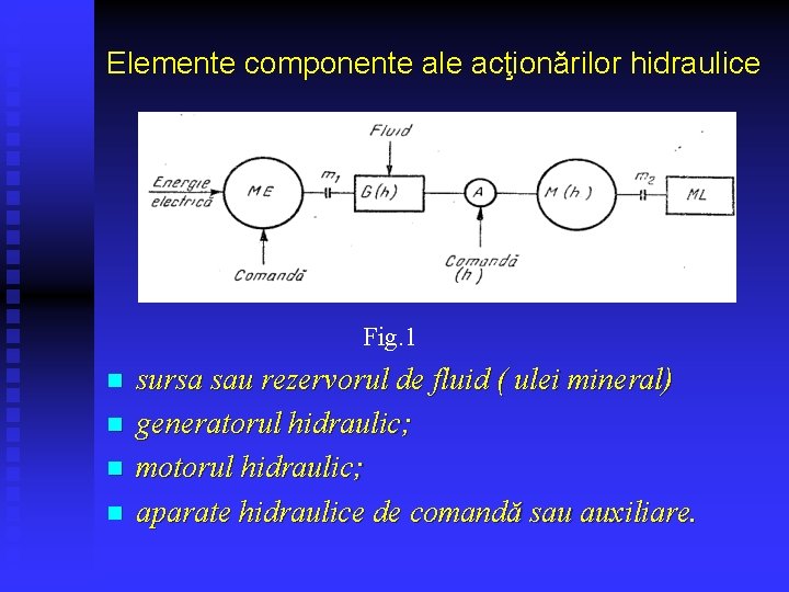 Elemente componente ale acţionărilor hidraulice Fig. 1 n n sursa sau rezervorul de fluid