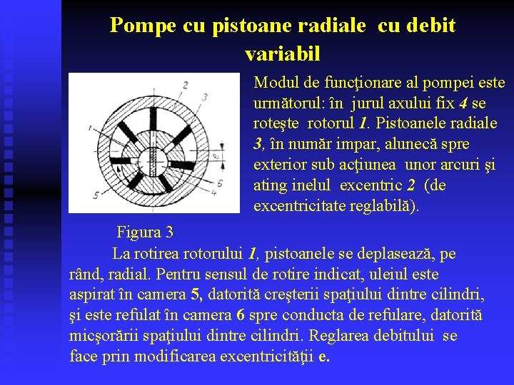 Pompe cu pistoane radiale cu debit variabil Modul de funcţionare al pompei este următorul: