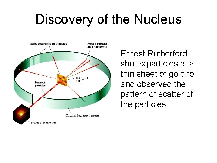 Discovery of the Nucleus Ernest Rutherford shot particles at a thin sheet of gold