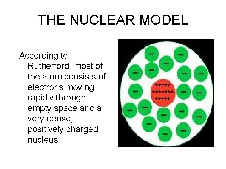 THE NUCLEAR MODEL According to Rutherford, most of the atom consists of electrons moving
