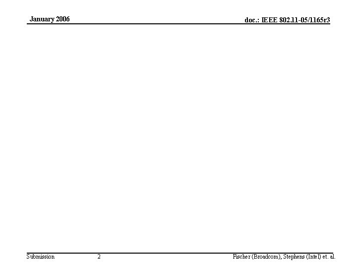 January 2006 Submission doc. : IEEE 802. 11 -05/1165 r 3 2 Fischer (Broadcom),