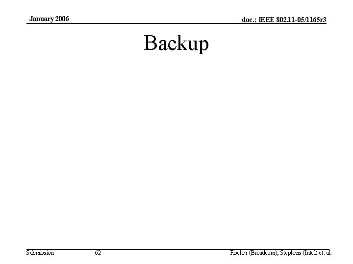 January 2006 doc. : IEEE 802. 11 -05/1165 r 3 Backup Submission 62 Fischer