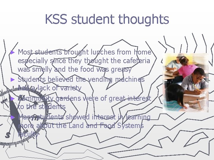 KSS student thoughts Most students brought lunches from home especially since they thought the KSS student thoughts Most students brought lunches from home especially since they thought the