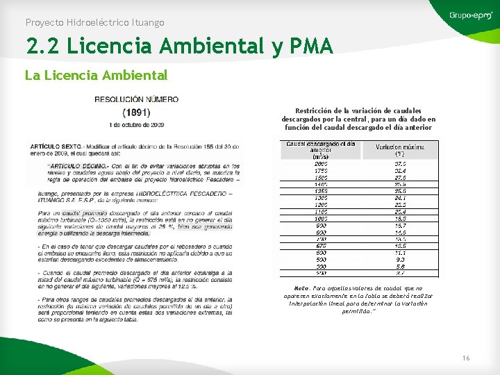 Proyecto Hidroeléctrico Ituango 2. 2 Licencia Ambiental y PMA La Licencia Ambiental Restricción de