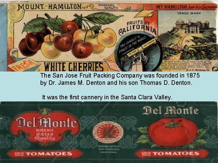 The San Jose Fruit Packing Company was founded in 1875 by Dr. James M.