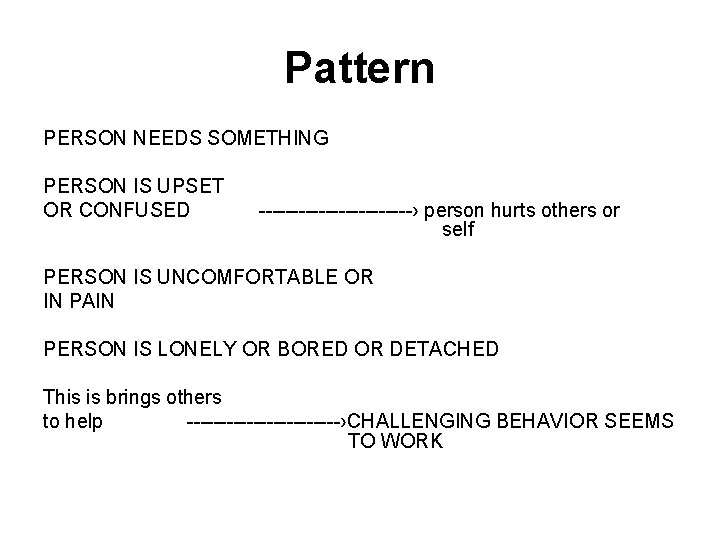Pattern PERSON NEEDS SOMETHING PERSON IS UPSET OR CONFUSED ------------› person hurts others or