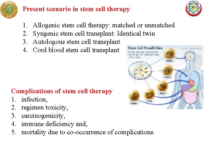 Present scenario in stem cell therapy 1. 2. 3. 4. Allogenic stem cell therapy: