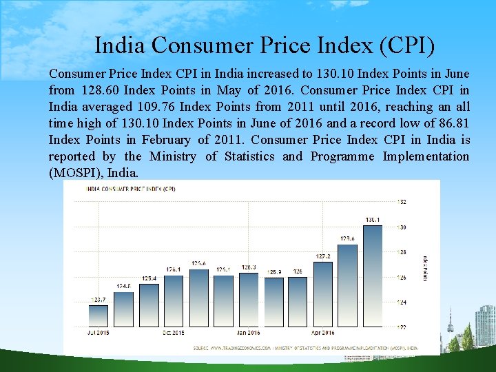 India Consumer Price Index (CPI) Consumer Price Index CPI in India increased to 130.