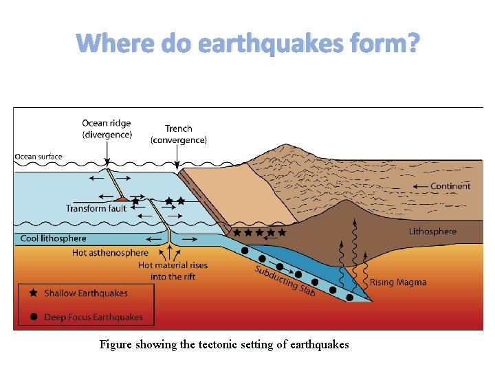 Where do earthquakes form? Figure showing the tectonic setting of earthquakes Where do earthquakes form? Figure showing the tectonic setting of earthquakes