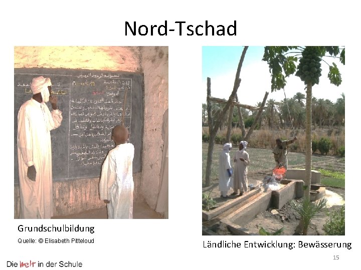 Nord-Tschad Grundschulbildung Quelle: © Elisabeth Pitteloud Ländliche Entwicklung: Bewässerung 15 