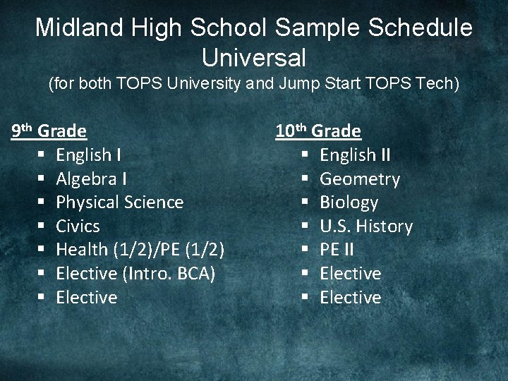 Midland High School Sample Schedule Universal (for both TOPS University and Jump Start TOPS