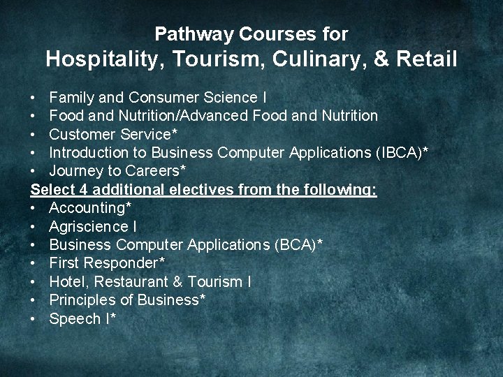Pathway Courses for Hospitality, Tourism, Culinary, & Retail • Family and Consumer Science I