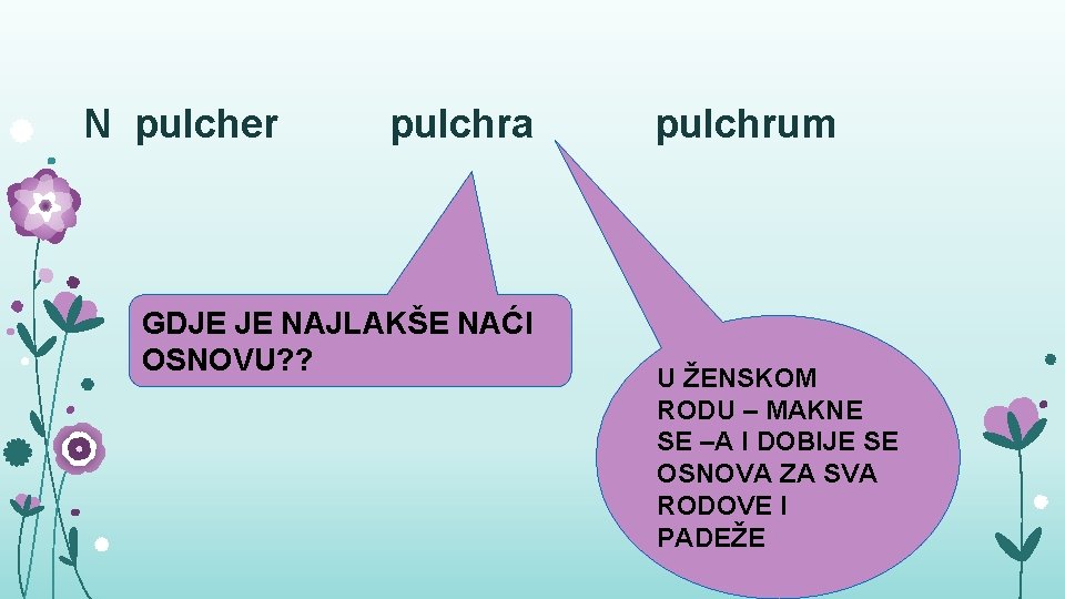 N pulcher pulchra GDJE JE NAJLAKŠE NAĆI OSNOVU? ? pulchrum U ŽENSKOM RODU –