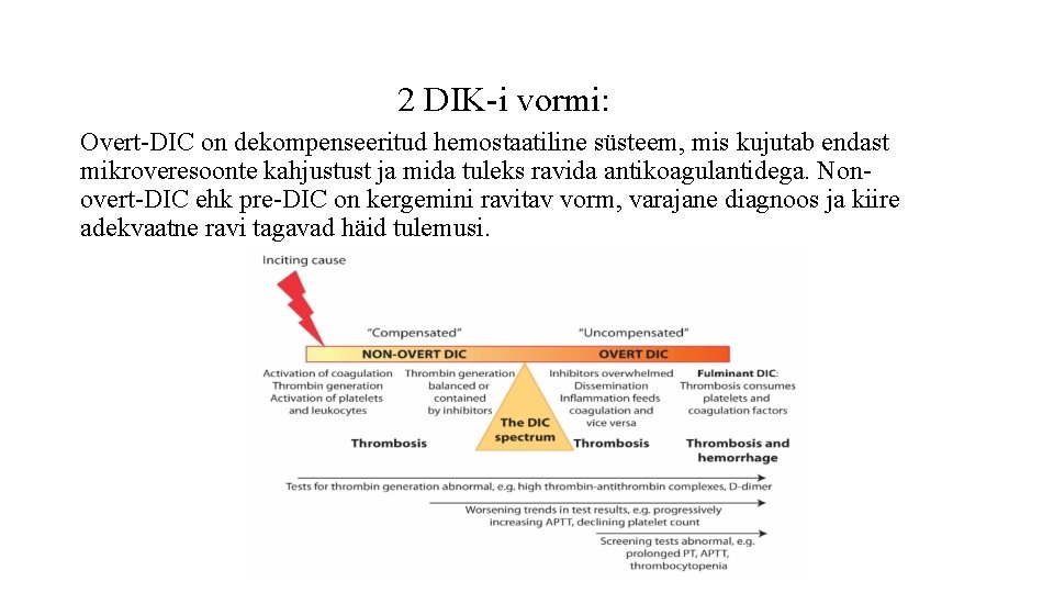 2 DIK-i vormi: Overt-DIC on dekompenseeritud hemostaatiline süsteem, mis kujutab endast mikroveresoonte kahjustust ja