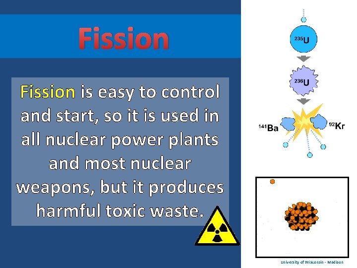 Fission is easy to control and start, so it is used in all nuclear