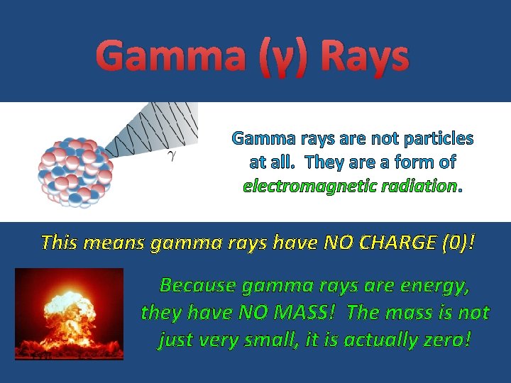 Gamma (γ) Rays Gamma rays are not particles at all. They are a form