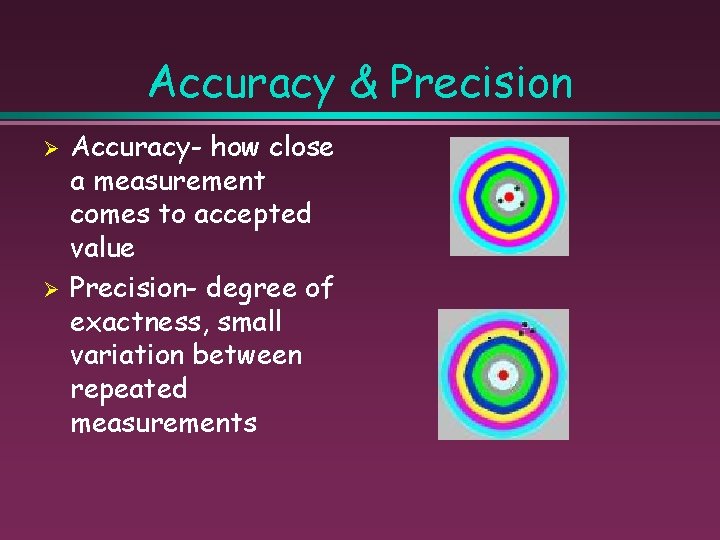 Accuracy & Precision Ø Ø Accuracy- how close a measurement comes to accepted value