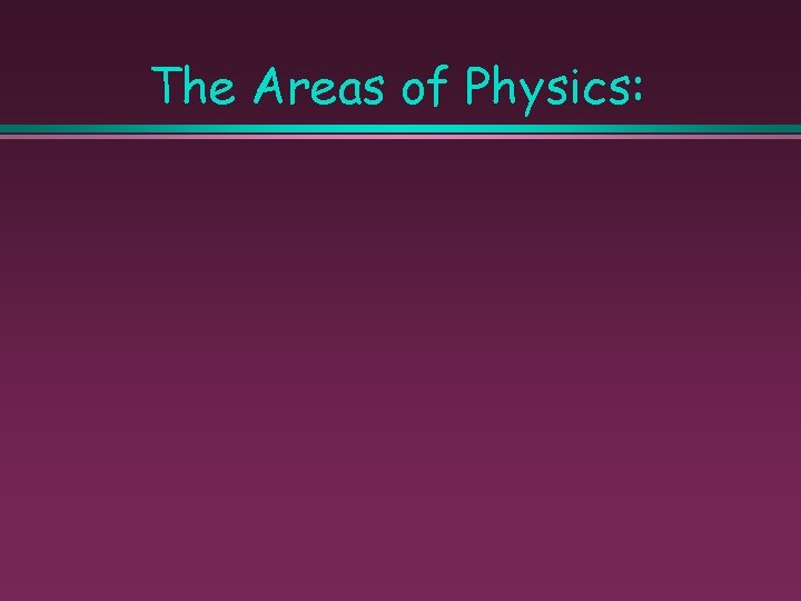 The Areas of Physics: 