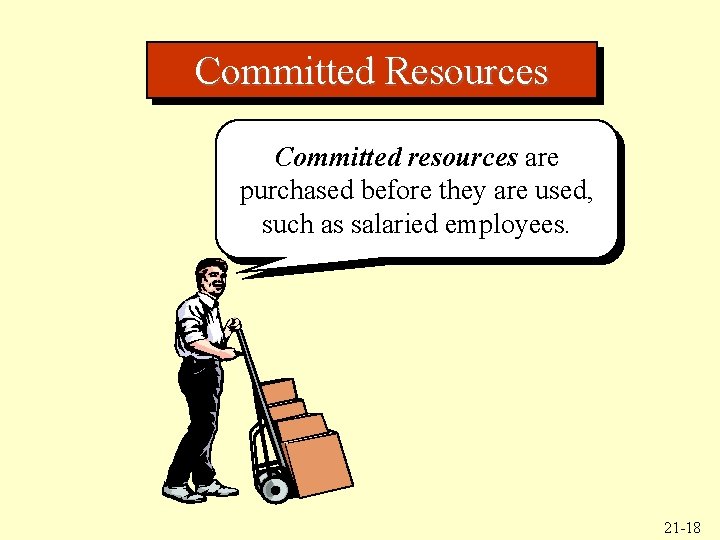 Committed Resources Committed resources are purchased before they are used, such as salaried employees.