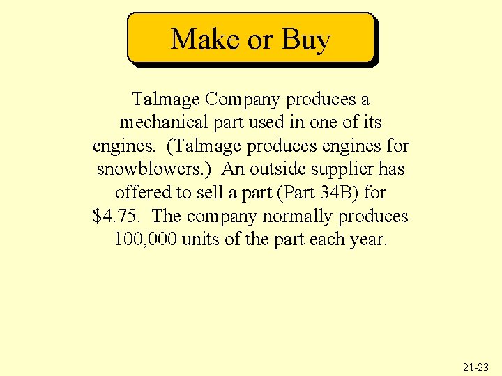 Make or Buy Talmage Company produces a mechanical part used in one of its