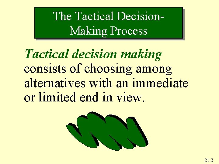 The Tactical Decision. Making Process Tactical decision making consists of choosing among alternatives with