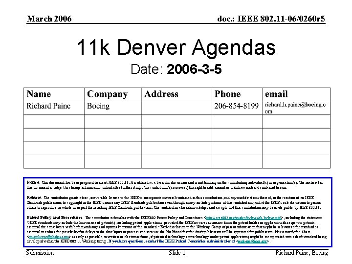 March 2006 doc. : IEEE 802. 11 -06/0260 r 5 11 k Denver Agendas