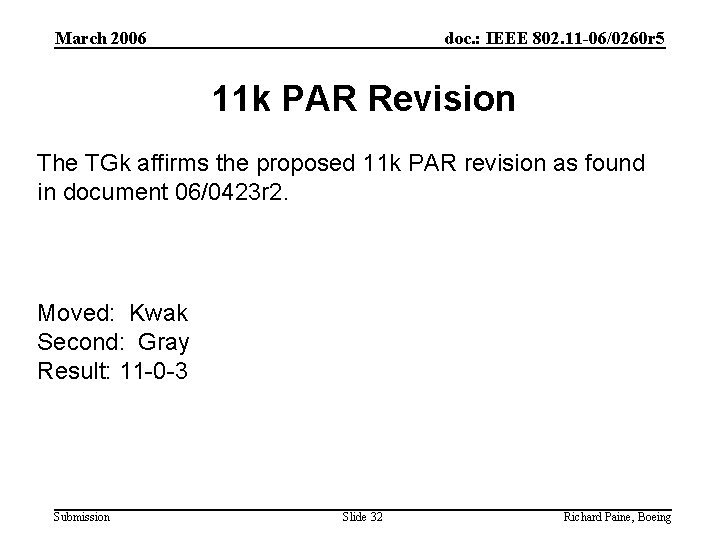 March 2006 doc. : IEEE 802. 11 -06/0260 r 5 11 k PAR Revision