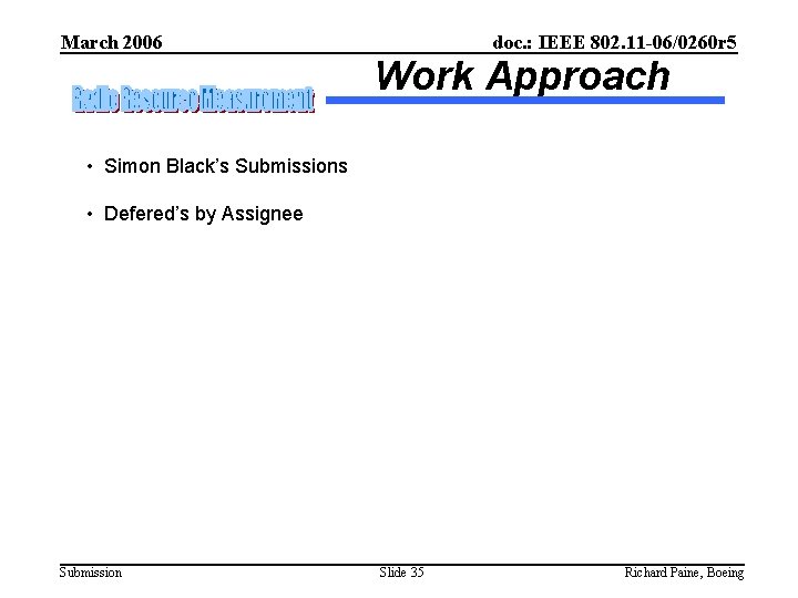 March 2006 doc. : IEEE 802. 11 -06/0260 r 5 Work Approach • Simon