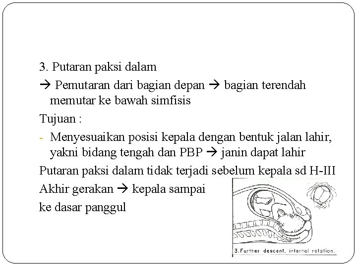 3. Putaran paksi dalam Pemutaran dari bagian depan bagian terendah memutar ke bawah simfisis