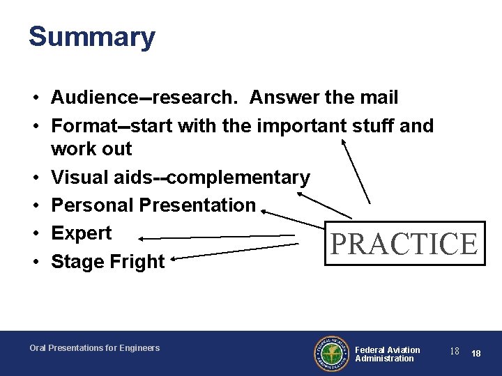 Summary • Audience--research. Answer the mail • Format--start with the important stuff and work