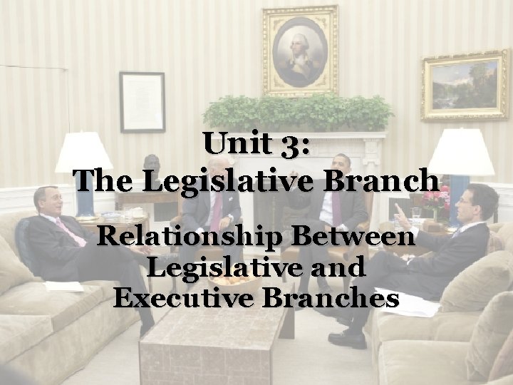 Unit 3: The Legislative Branch Relationship Between Legislative and Executive Branches 