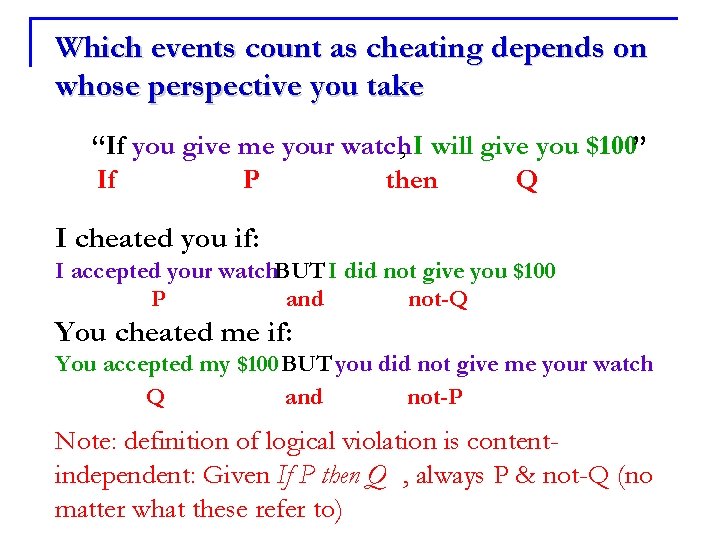 Which events count as cheating depends on whose perspective you take “If you give