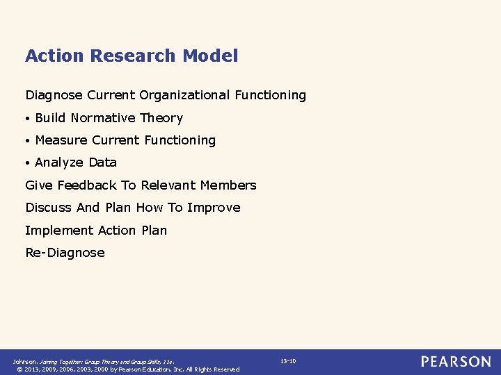 Action Research Model Diagnose Current Organizational Functioning • Build Normative Theory • Measure Current