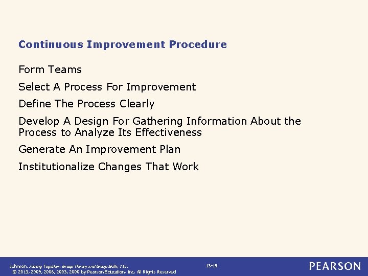 Continuous Improvement Procedure Form Teams Select A Process For Improvement Define The Process Clearly