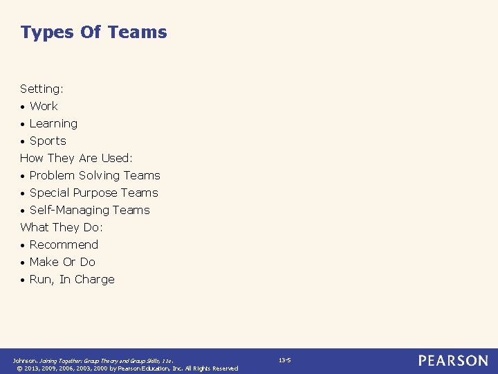 Types Of Teams Setting: • Work • Learning • Sports How They Are Used:
