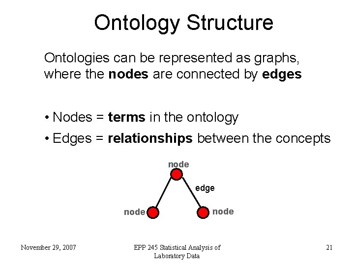 Ontology Structure Ontologies can be represented as graphs, where the nodes are connected by
