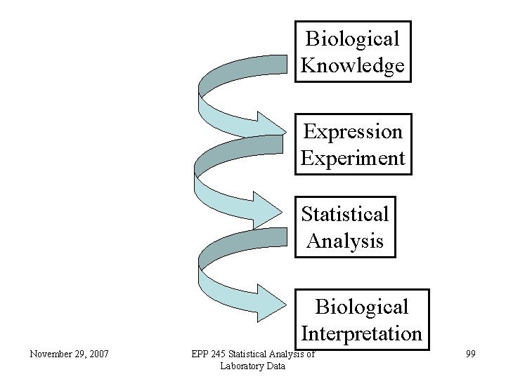 Biological Knowledge Expression Experiment Statistical Analysis Biological Interpretation November 29, 2007 EPP 245 Statistical