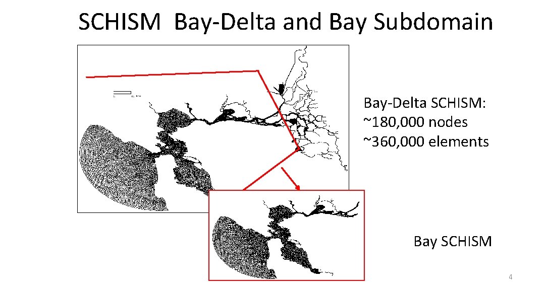 SCHISM Bay-Delta and Bay Subdomain Bay-Delta SCHISM: ~180, 000 nodes ~360, 000 elements Bay