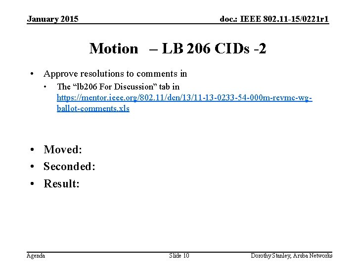 January 2015 doc. : IEEE 802. 11 -15/0221 r 1 Motion – LB 206