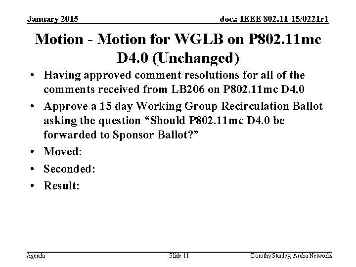 January 2015 doc. : IEEE 802. 11 -15/0221 r 1 Motion - Motion for