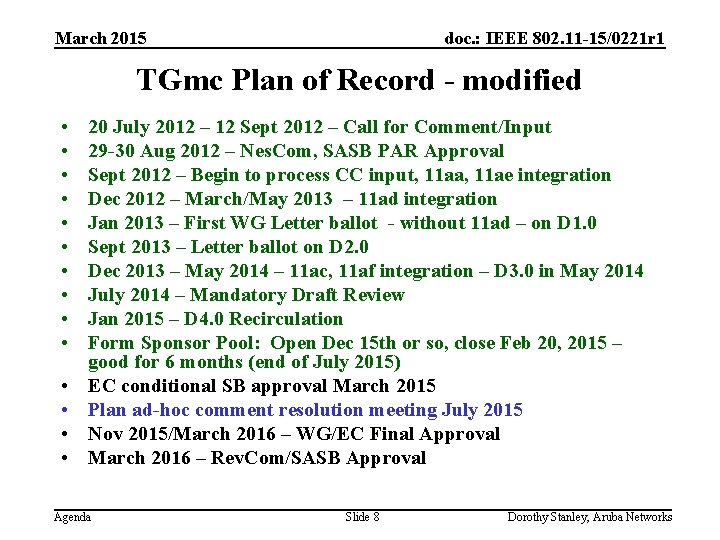 March 2015 doc. : IEEE 802. 11 -15/0221 r 1 TGmc Plan of Record