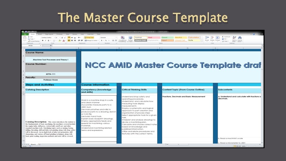MASTER COURSE TEMPLATE Conceptual Design to Practical Application