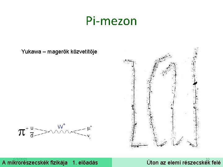 Pi-mezon Yukawa – magerők közvetítője 6/3/2021 A mikrorészecskék fizikája 1. előadás 10 Úton az