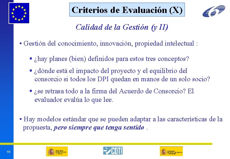 Criterios de Evaluación (X) Calidad de la Gestión (y II) • Gestión del conocimiento, Criterios de Evaluación (X) Calidad de la Gestión (y II) • Gestión del conocimiento,